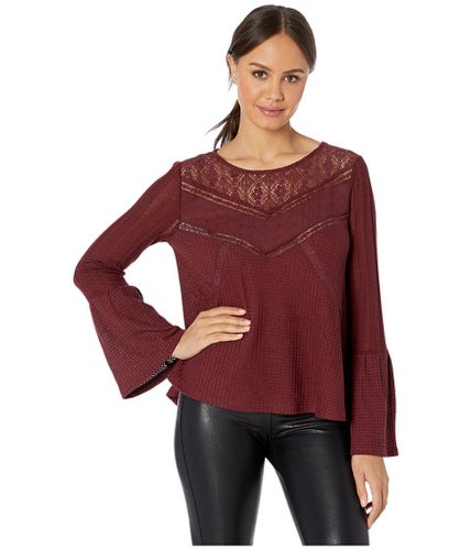 Imbracaminte femei miss me chevron lace trim bell sleeve knit top burgundy red