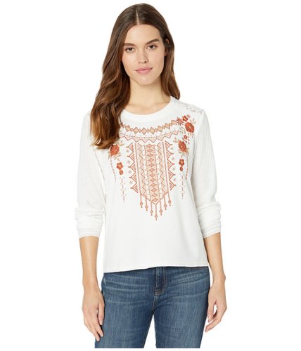 Imbracaminte femei miss me floral embroidered contrast lace back long sleeve top off-white