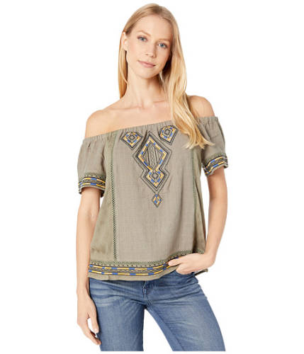 Imbracaminte femei miss me off the shoulder aztec embroidered top olive green