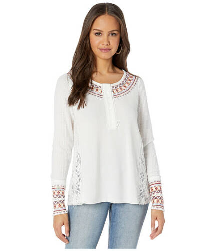 Imbracaminte femei miss me tribal inspired embroidered lace trim long sleeve top off-white