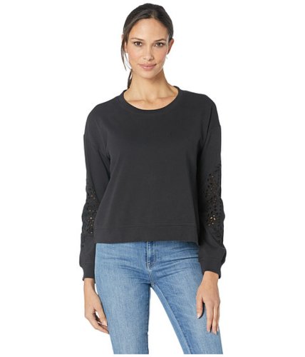Imbracaminte femei mod-o-doc cotton interlock sweatshirt with embroidered sleeves black