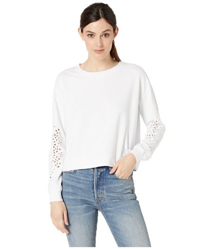 Imbracaminte femei mod-o-doc cotton interlock sweatshirt with embroidered sleeves white