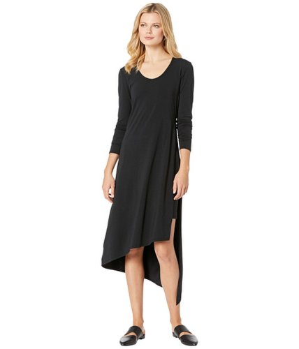 Imbracaminte femei mod-o-doc cotton modal spandex jersey long sleeve double layer high side slit dress black