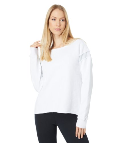 Imbracaminte femei mod-o-doc french terry long sleeve contrast trim sweatshirt white
