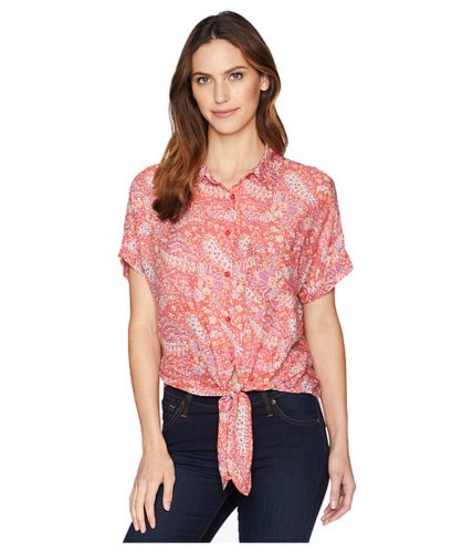 Imbracaminte femei mod-o-doc printed rayon tie-front shirt coral paisley
