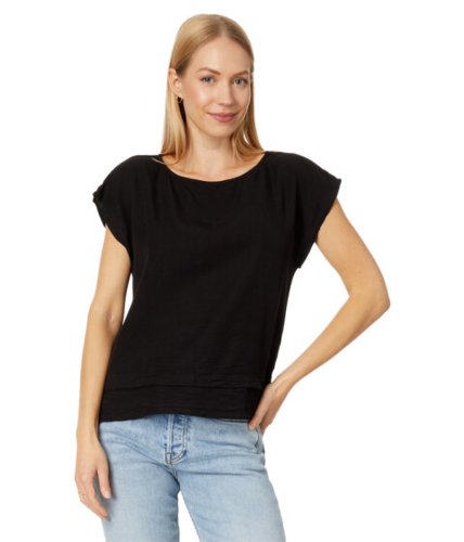 Imbracaminte femei mod-o-doc tencel short sleeve wide neck double-layer blouse black
