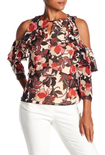 Imbracaminte femei nanette nanette lepore cold shoulder keyhole patterned blouse savannah rose multi