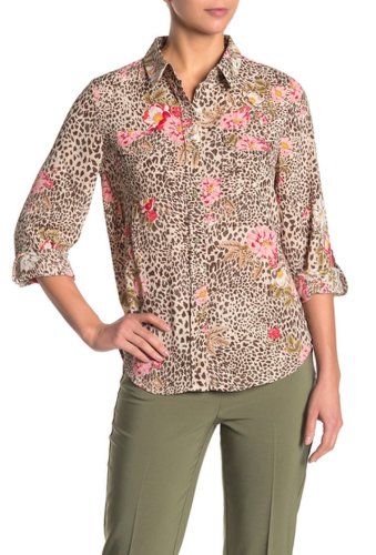 Imbracaminte femei nanette nanette lepore floral cheetah print button front shirt mocha mauv