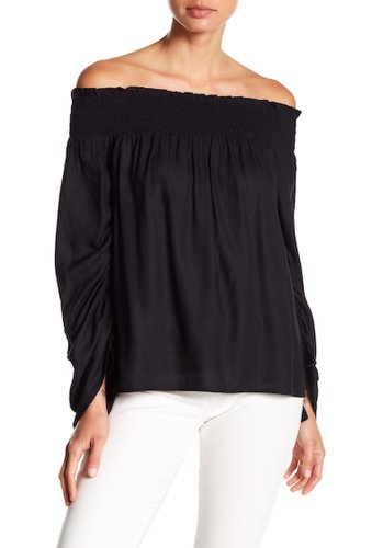 Imbracaminte femei paige cherita smocked off-the-shoulder long sleeve blouse black