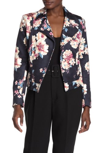 Imbracaminte femei philosophy apparel faux suede floral print moto jacket black flor