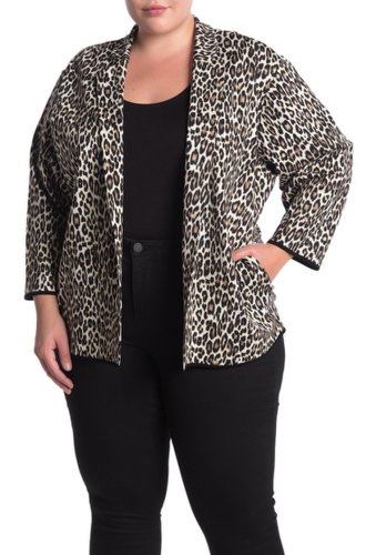 Imbracaminte femei philosophy apparel quarter sleeve ponte knit jacket plus size beige leop