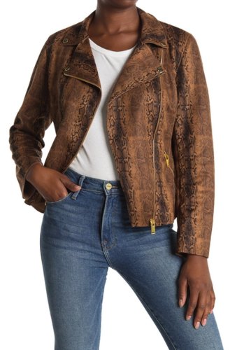Imbracaminte femei philosophy apparel snakeskin embossed faux suede moto jacket print