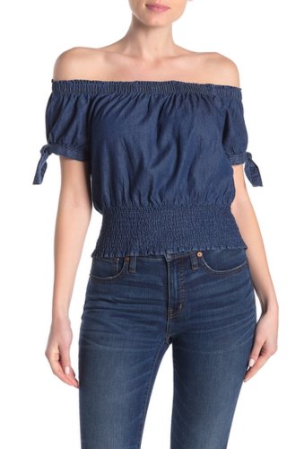 Imbracaminte femei planet gold off-the-shoulder chambray smocked crop top ind
