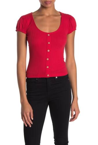Imbracaminte femei planet gold scoop neck puff sleeve top red