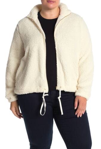 Imbracaminte femei planet gold zip front drawcord fleece jacket plus size white egret