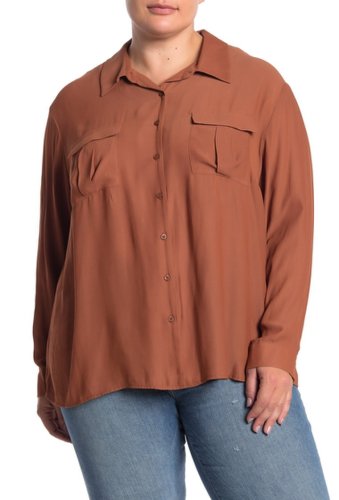 Imbracaminte femei pleione double pocket long sleeve blouse plus size dark teracotta