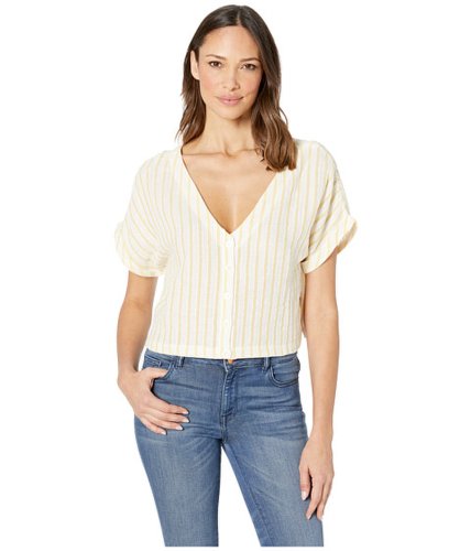 Imbracaminte femei plush striped linen reversible cropped button down shirt marigold yellowwhite stripe
