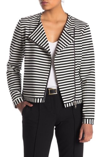 Imbracaminte femei premise studio long sleeve striped moto jacket petite whiteblack