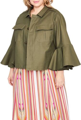 Imbracaminte femei rachel rachel roy ruffle sleeve utility jacket plus size army green
