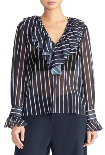Imbracaminte femei rachel rachel roy stripe ruffle long sleeve blouse navy combo