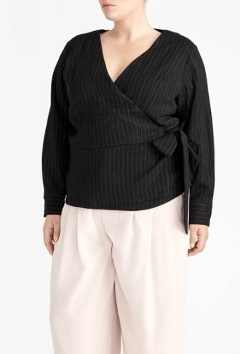 Imbracaminte femei rachel roy pinstripe long sleeve wrap top plus size black white