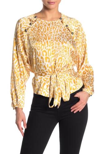 Imbracaminte femei rebecca minkoff angelina leopard print tie waist blouse golden yellow multi