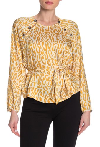 Imbracaminte femei rebecca minkoff angelina leopard print waist tie satin blouse golden yellow multi