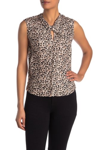 Imbracaminte femei rebecca taylor leopard print keyhole sleeveless silk blouse caramel combo