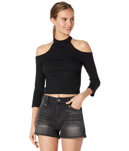 Imbracaminte femei rock and roll cowgirl crop top w cold-shoulder and high neck 47-6270 black