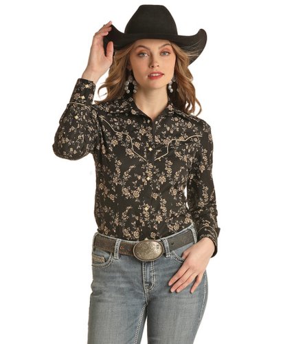 Imbracaminte femei rock and roll cowgirl floral snap with piping rrwsosrz0x charcoal