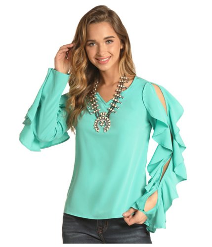 Imbracaminte femei rock and roll cowgirl ruffle sleeve blouse b4-4527 turquoise