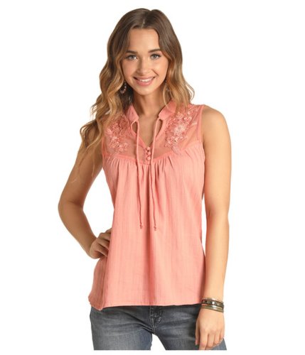 Imbracaminte femei rock and roll cowgirl sleeveless embroidered blouse b5-4497 coral