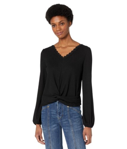 Imbracaminte femei rock and roll cowgirl waffle knit top with twisted front hem 48t2369 black