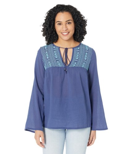 Imbracaminte femei roper cotton crepe embroidery peasant blouse blue