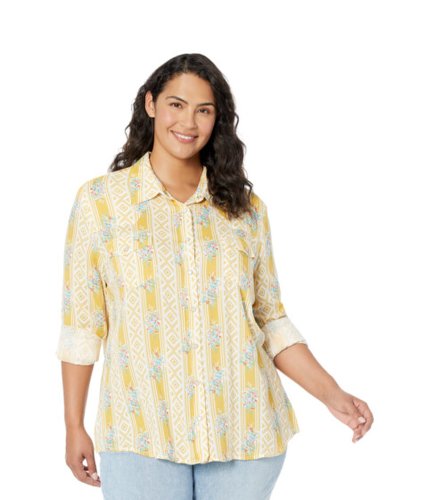 Imbracaminte femei roper plus size rayon western blouse with southwest wallpaper print yellow