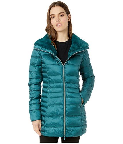 Imbracaminte femei save the duck iris 9 puffer coat with faux fur lined collar evergreen