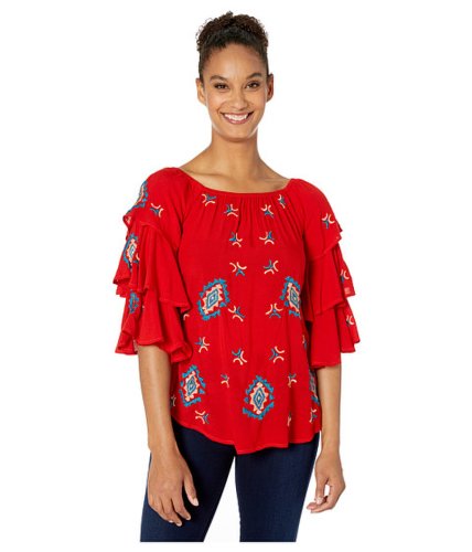 Imbracaminte femei scully embroidered tunic w triple ruffle sleeves red
