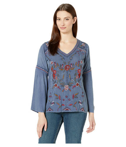 Imbracaminte femei scully embroidered v-neck top w bell sleeves vintage blue