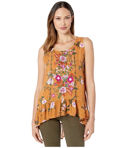 Imbracaminte femei scully scoop neck sleeveless embroidered top mustard