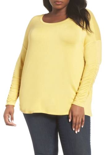 Imbracaminte femei sejour ruched sleeve tee plus size yellow ochre