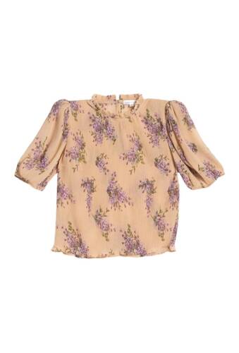 Imbracaminte femei socialite floral puff sleeve blouse taupe lave