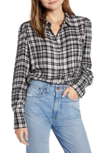 Imbracaminte femei something navy fitted flannel top grey steel houston plaid