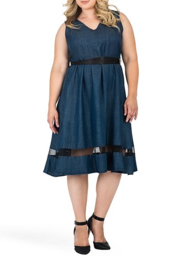 Imbracaminte femei standards practices julia tie waist tencel fit flare dress plus size blue