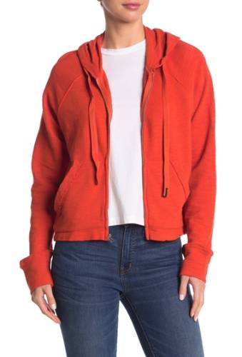Imbracaminte femei stateside textured knit zip up hoodie tomato