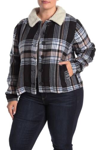 Imbracaminte femei susina faux shearling collar plaid jacket plus size black naya plaid