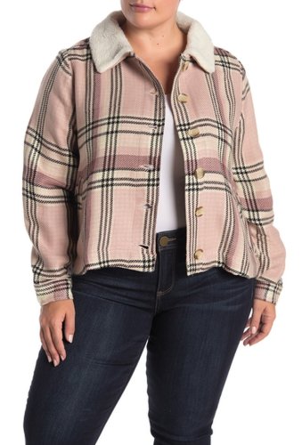 Imbracaminte femei susina faux shearling collar plaid jacket plus size pink smoke naya plaid
