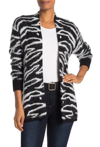 Imbracaminte femei susina open front zebra cardigan regular petite black-ivory combo