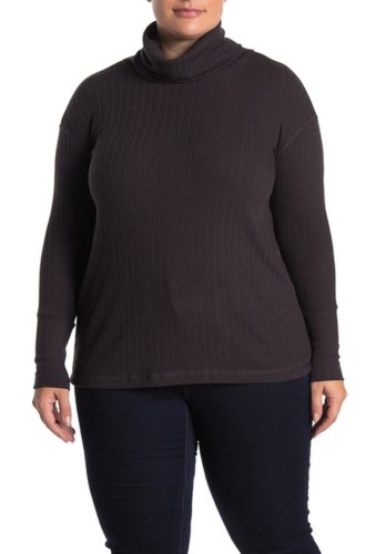 Imbracaminte femei susina turtleneck long sleeve rib knit top plus size black