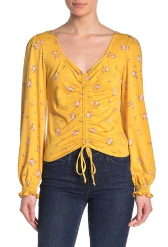 Imbracaminte femei sweet rain front cinched floral print top yellow floral