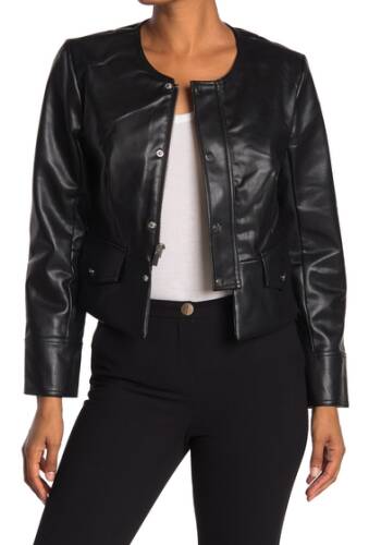 Imbracaminte femei t tahari faux leather snap button jacket black